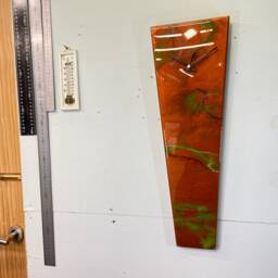 Narrow Copper & Moss Green Abstract Resin Wall Clock, Long Modern Home Decor, Kitchen Clock - thumbnail 2