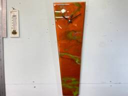 Narrow Copper & Moss Green Abstract Resin Wall Clock, Long Modern Home Decor, Kitchen Clock