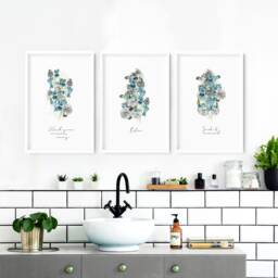 Bathroom Decor Wall Art Prints With Frames, Botanical Shabby Chic 3 Piece Prints, Greenery French Country Spa Decor