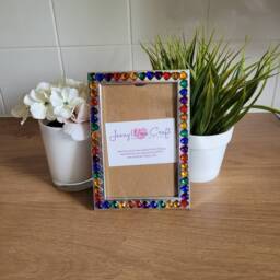 Rainbow Heart Shaped Rhinestone Photo Frame 4 X 6 Inches