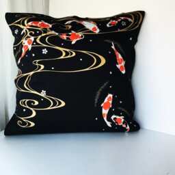 Gold Fish Pillow Cover, Kingyo Japanese Sofa Bedding Throw, Cotton Animal Pillow, Cover - thumbnail 2