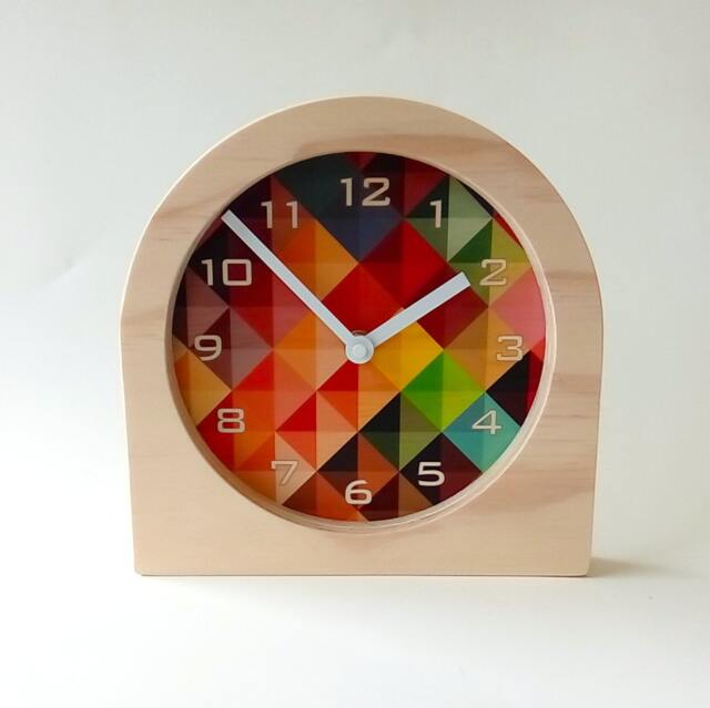 Mid Century Modern Wooden Desk Clock Colorful Geometric Design - image 1