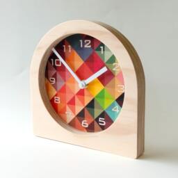 Mid Century Modern Wooden Desk Clock Colorful Geometric Design - thumbnail 2