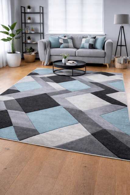 New Duck Egg Blue Silver Grey Rugs Small Large Mats Modern Contemporary Design UK - image 1