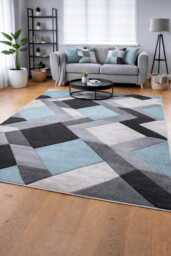 New Duck Egg Blue Silver Grey Rugs Small Large Mats Modern Contemporary Design UK - thumbnail 1