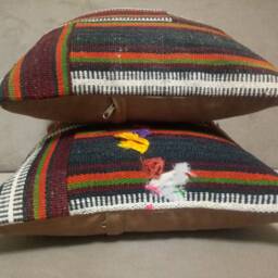 Patchwork Kilim Pillow 16 X16 Inches Striped Design Kilim Pillow Handmade Cushion - thumbnail 3