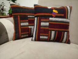 Patchwork Kilim Pillow 16 X16 Inches Striped Design Kilim Pillow Handmade Cushion - thumbnail 1