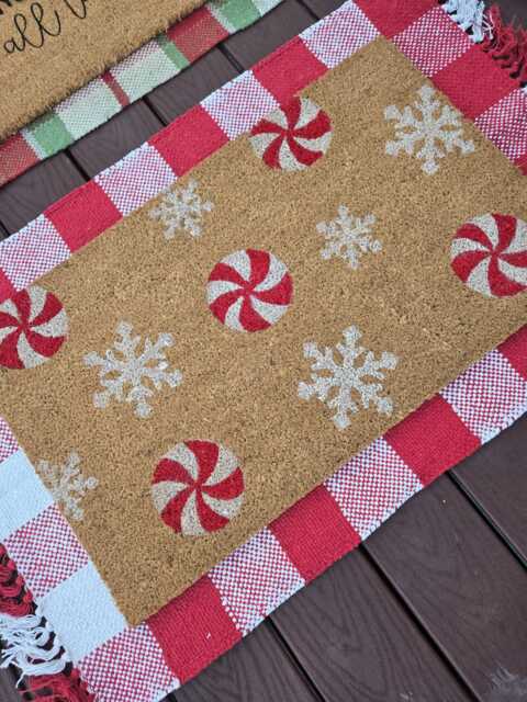 Peppermint Snowflake White Christmas Doormat, Candy Cane Lane Red & Festive Mat - image 1