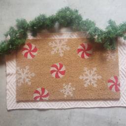 Peppermint Snowflake White Christmas Doormat, Candy Cane Lane Red & Festive Mat - thumbnail 2