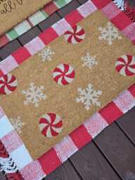 Peppermint Snowflake White Christmas Doormat, Candy Cane Lane Red & Festive Mat - thumbnail 1