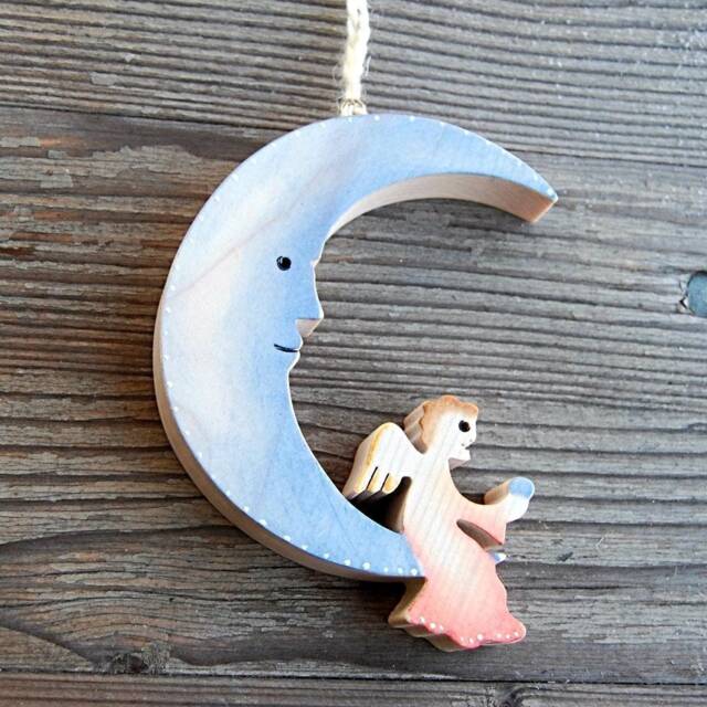 Moon With Angel Wooden Wall Window Decoration Ornament
