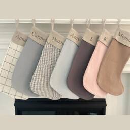 Personalized Linen Stocking With Cuff, Handmade Stocking, Embroidered Family Name Christmas Gift, Farmhouse
