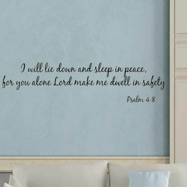 Vwaq I Will Lie Down & Sleep in Peace, For You Alone Lord Make Me Dwell Safety Psalm 48. Vinyl Wall Art Bible Quote Version #1 - image 1