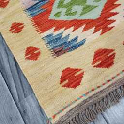 Tribal Runner Rug, Handmade Artisan Afghan Turkish Scandinavian Navajo Bohemian Flatweave Wool Kilim Rug 198x61 cm - thumbnail 2