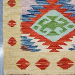 Tribal Runner Rug, Handmade Artisan Afghan Turkish Scandinavian Navajo Bohemian Flatweave Wool Kilim Rug 198x61 cm - thumbnail 4