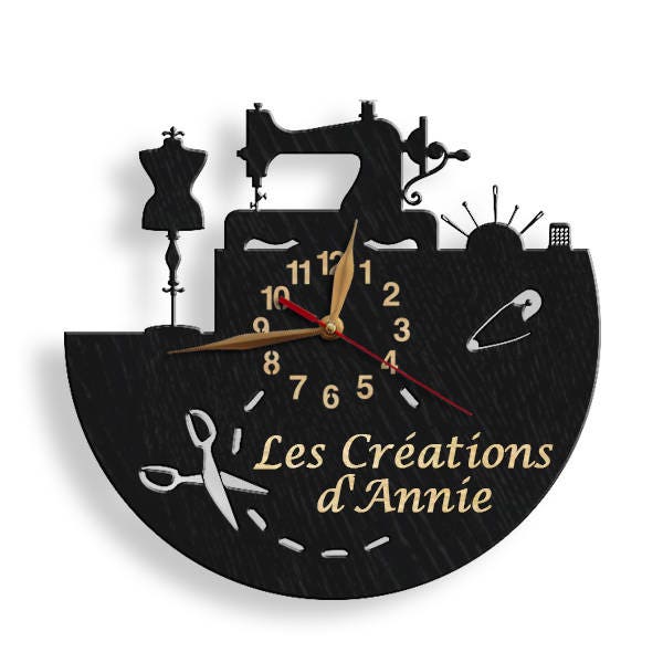Sewing Salon Big Wall Clock, Tailor Gift, Tailoring, Wooden Non-Ticking Art Decor 12 Or 18 Inches - image 1