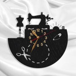 Sewing Salon Big Wall Clock, Tailor Gift, Tailoring, Wooden Non-Ticking Art Decor 12 Or 18 Inches - thumbnail 2