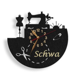 Sewing Salon Big Wall Clock, Tailor Gift, Tailoring, Wooden Non-Ticking Art Decor 12 Or 18 Inches - thumbnail 3