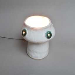 Handmade White Ceramic Table Lamp, Modern Minimalist Bedside Light, Nightstand Ambient Home Decor - thumbnail 4