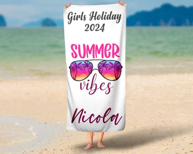 Personalised Beach Towel, Girls Holiday Towels, Hen Do Pool Custom Swim Party - image 1