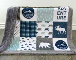 Minky Baby Blanket - Personalized Boy Navy Bedding Adventure Woodland Nursery Rustic - thumbnail 1