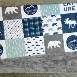 Minky Baby Blanket - Personalized Boy Navy Bedding Adventure Woodland Nursery Rustic - thumbnail 2