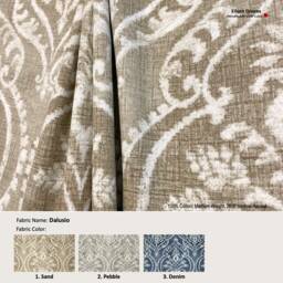 Dalusio 3 Colors Damask Floral Lotus Taupe Blue Cotton Curtain, Valance Extra Width, Pleated, Lined Drapery Panel Offered As Upgrades - thumbnail 1