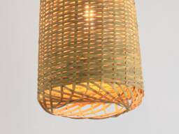 Repurposed Woven Bamboo Pendant Light Cone Bottle Shaped Wooden Chandelier Lamp - Hanging Artisan Lampshade