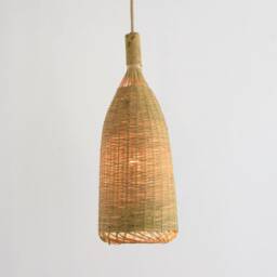 Repurposed Woven Bamboo Pendant Light Cone Bottle Shaped Wooden Chandelier Lamp - Hanging Artisan Lampshade - thumbnail 3
