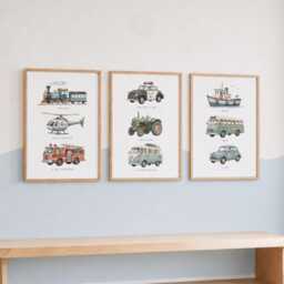 Transport Vehicle Prints - Set Of 3 Nursery Car Wall Art, Kids Bedroom Posters - thumbnail 3