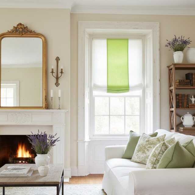 Green & White Two-Tone Natural Linen Relaxed Roman Shade - Cl1010 - image 1