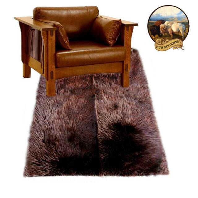 Plush Faux Sheepskin Rug - Shaggy Brown Fur Accent, Usa Made - image 1