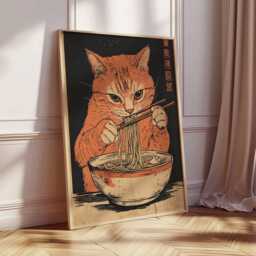 Ginger Cat Ramen Poster, Japanese Food Art, Cute Noodle Print, Eating Ramen, Asian Wall Fun Kitchen Decor, Bowl Poster - thumbnail 2