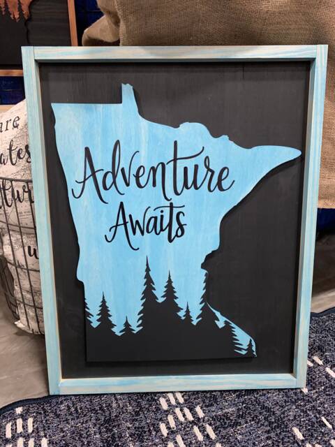 Framed Adventure Awaits Minnesota Wall Art Cabin Decor Rustic Home Decoration Mn - image 1