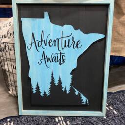 Framed Adventure Awaits Minnesota Wall Art Cabin Decor Rustic Home Decoration Mn - thumbnail 2