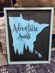 Framed Adventure Awaits Minnesota Wall Art Cabin Decor Rustic Home Decoration Mn - thumbnail 1