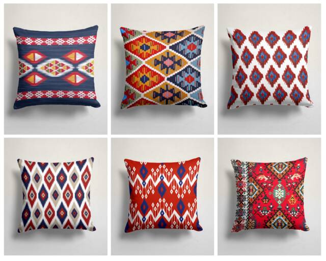 Kilim Print Cushion Cover-Farm House Rug Pillow Case-Ethnic Living Room Cushion-Authentic Cover-Gift For Her-Handmade Turkish Motif - image 1