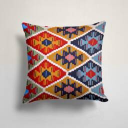 Kilim Print Cushion Cover-Farm House Rug Pillow Case-Ethnic Living Room Cushion-Authentic Cover-Gift For Her-Handmade Turkish Motif - thumbnail 3