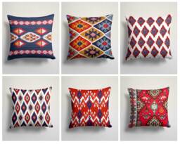 Kilim Print Cushion Cover-Farm House Rug Pillow Case-Ethnic Living Room Cushion-Authentic Cover-Gift For Her-Handmade Turkish Motif - thumbnail 1