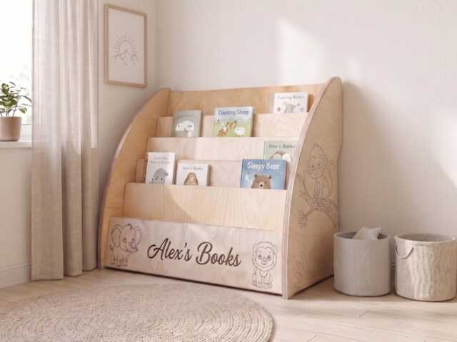 Montessori Bookshelf, Birch Plywood Kids Bookcase, Fully Assembled, Handmade Uk, Nursery Forward Facing Book Display - Assembled - image 1