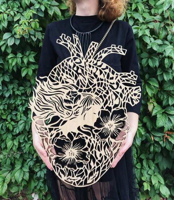 "Plywood Art Work. Wall Hanging Decor Made Of Plywood . The Copy Original Paper ""Floral Heart" - image 1