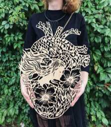 "Plywood Art Work. Wall Hanging Decor Made Of Plywood . The Copy Original Paper ""Floral Heart" - thumbnail 1