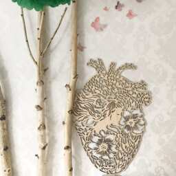 "Plywood Art Work. Wall Hanging Decor Made Of Plywood . The Copy Original Paper ""Floral Heart" - thumbnail 2