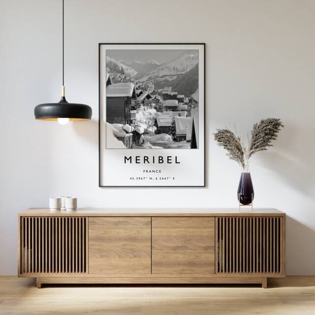 Meribel France Ski Poster Black & White Travel Print - image 1