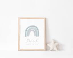 Personalised Name Blue Grey Rainbow Print, Baby Boy, Nursery Prints, Boys Bedroom, Christening Gift, Neutral Nursery, Wall Art, New Baby, A3 - thumbnail 1