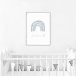 Personalised Name Blue Grey Rainbow Print, Baby Boy, Nursery Prints, Boys Bedroom, Christening Gift, Neutral Nursery, Wall Art, New Baby, A3 - thumbnail 3