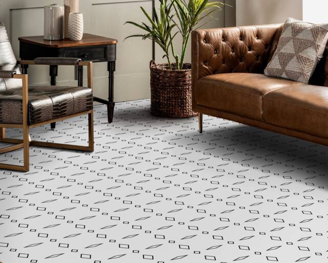 Diamond Minimalist Print Vinyl Flooring, White Living Room Decoration, Black Sheet Floor, Abstract Bedroom Inspirations, Office Decor - image 1