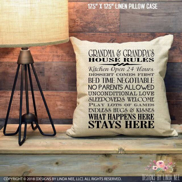 Grandma & Grandpa's House Rules Pillow Cover, Personalized Gift For Grandpa, Grandparents, Accent Custom Pcp3 - image 1