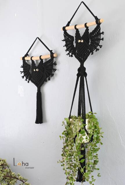Macrame Wall Hanging, Witchy Aesthetic, Bedroom, Boho Macrame, Handmade Furniture Gothic, Creepy Bat - image 1