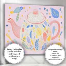 Decorative Floral Teapot Watercolour Kitchen Illustration Canvas Wall Art Print Decor Picture Ready To Hang - thumbnail 3
